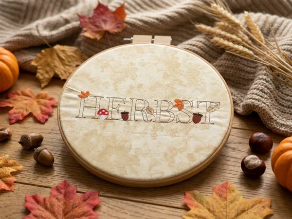 HERBST Schriftzug -  Vollstick redwork Stickdatei